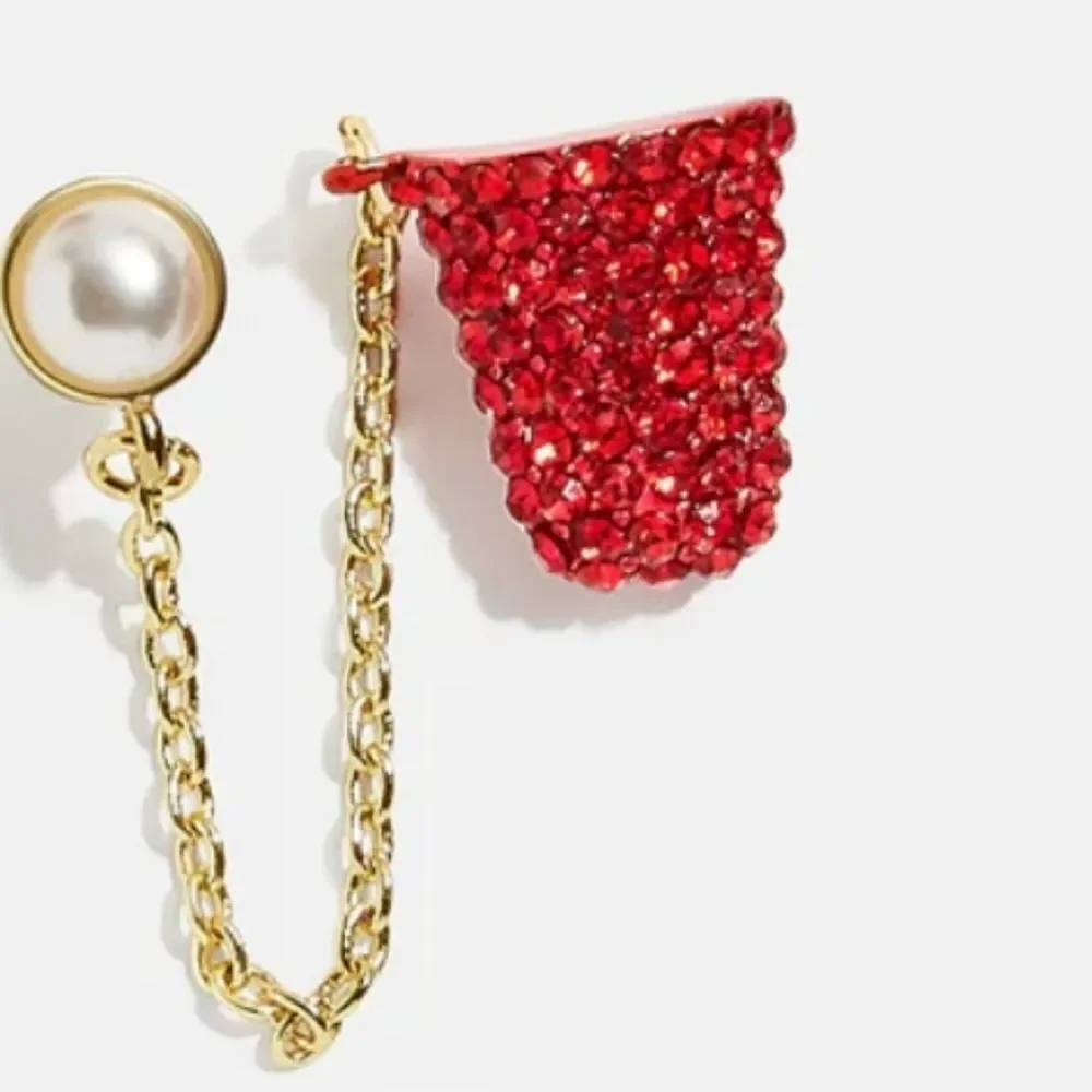 NWOT BaubleBar Nothing But Cup Chain Stud Earrings Red Solo Cup Pearl Beer Pong